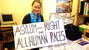 Gertrudes C. Samson preparing for a demo in support of asylum seekers