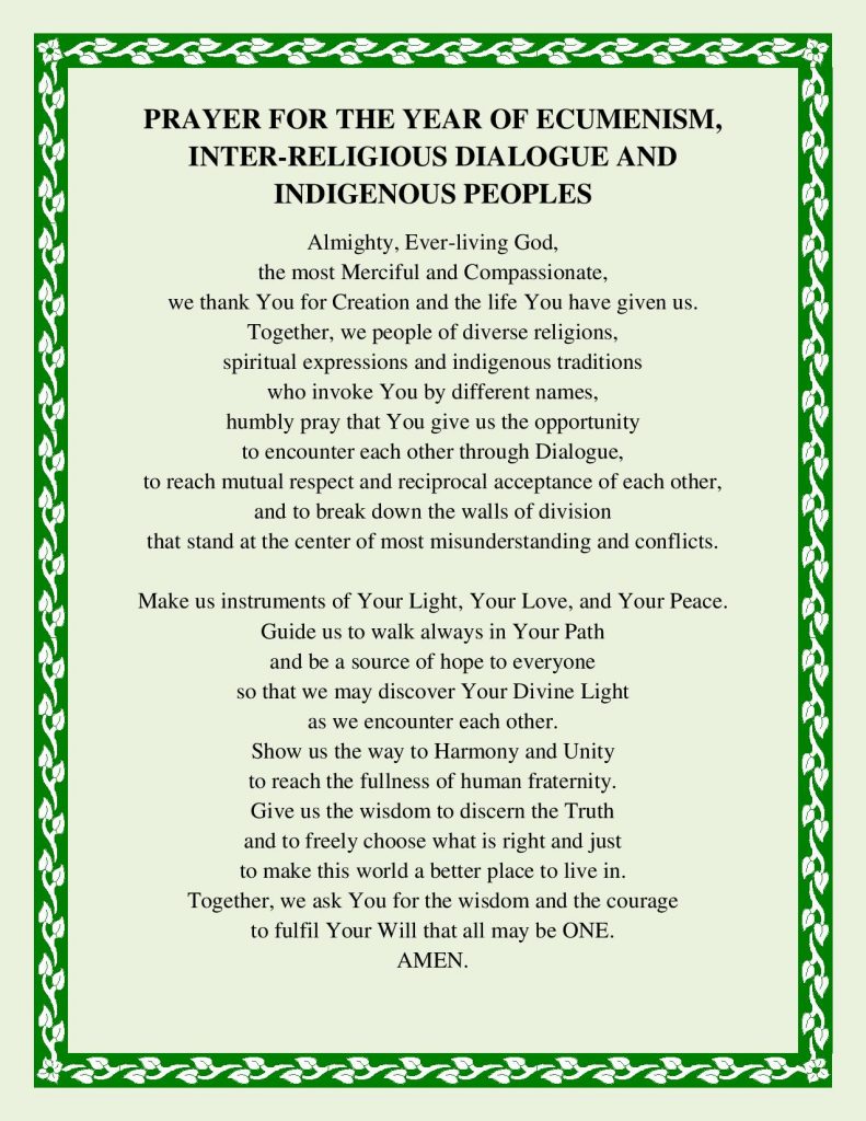 Prayer for the Year of Ecumenism, Interreligious Dialogue & Indigenous Peoples